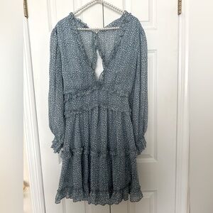 Dokotoo Deep V Neck Ruffle Floral Flowy Mini Dress - Size large